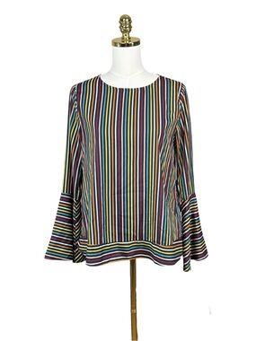 Doe & Rae Multicolor Vertical Stripe Bell Sleeve Blouse size S